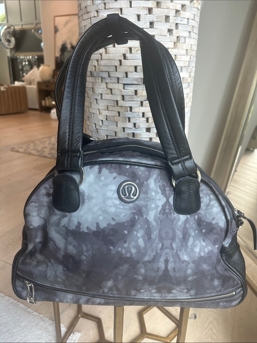 lululemon athletica Gray Camo Dome Tote with Black Handles